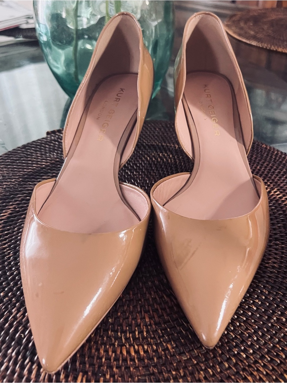 Kurt Geiger Beige Patent Pointed-Toe D'Orsay Heels